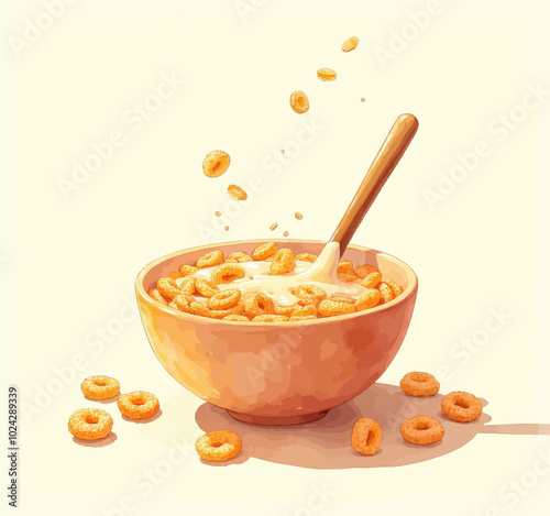 Cereal Bowl with Milk and Spoon