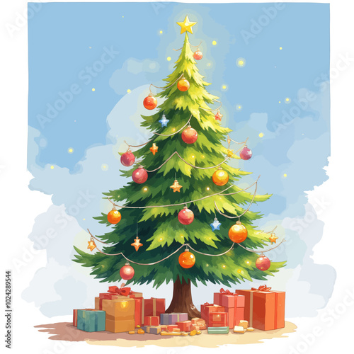 Christmas Tree with Decorations and Gifts