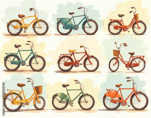 Colorful Retro Bicycles Collection