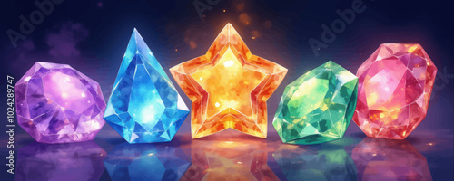 Colorful Jewels Glowing in Space