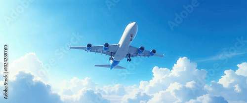Commercial Jetliner Flying Through Clear Blue Sky