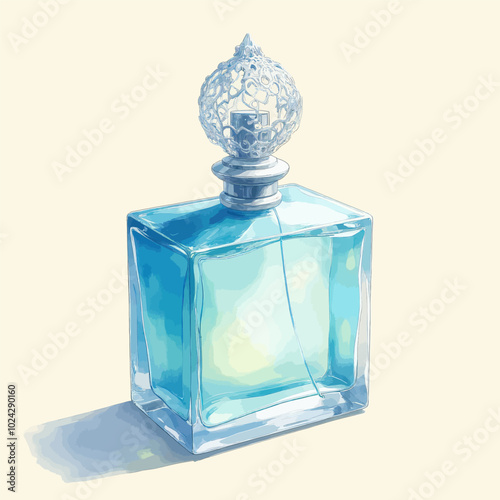 Elegant Square Blue Glass Perfume Bottle with Crystal Stopper