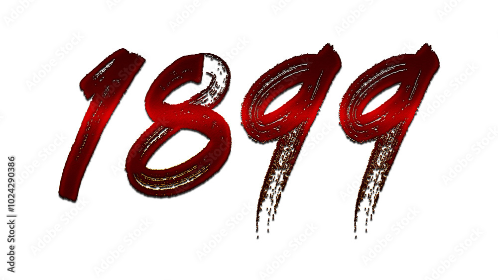 3D blood red number design of 1899 on white background. 3D blood red number design of 1899 on white background.