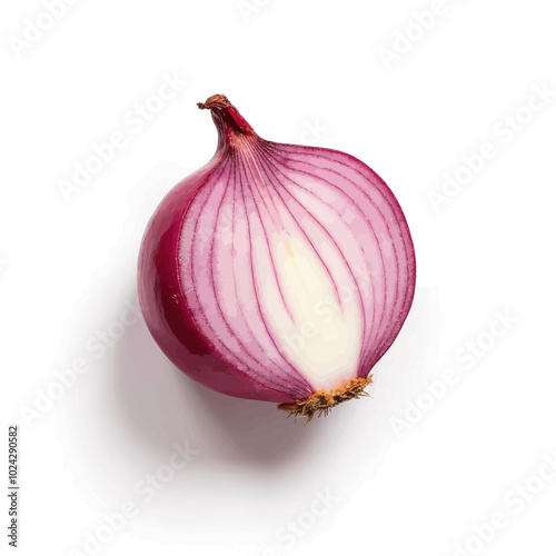 Freshly Cut Red Onion on White Background