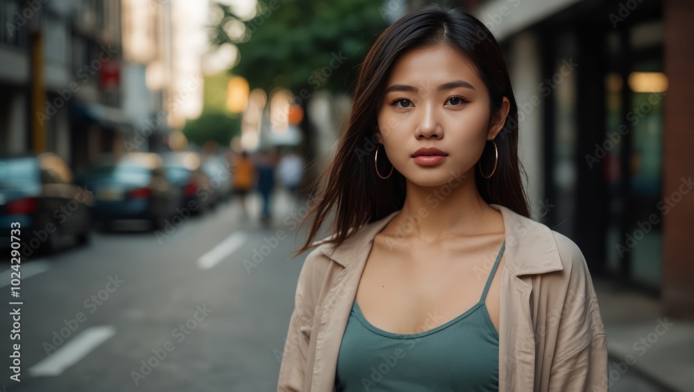 Fashion young Asian woman on city street Fashion young Asian woman on city street