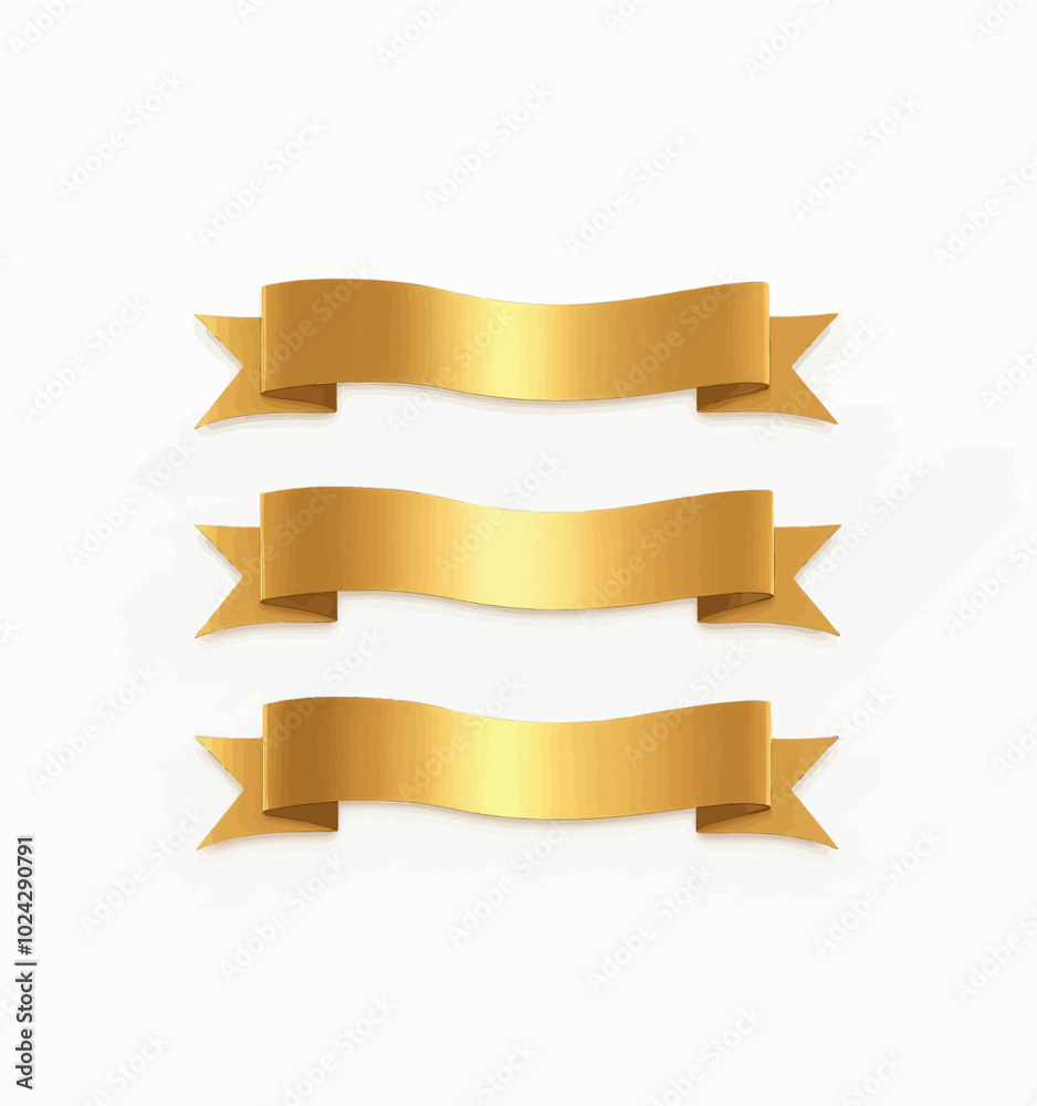 Golden Ribbons Set: Three Elegant Curved Banners Golden Ribbons Set: Three Elegant Curved Banners