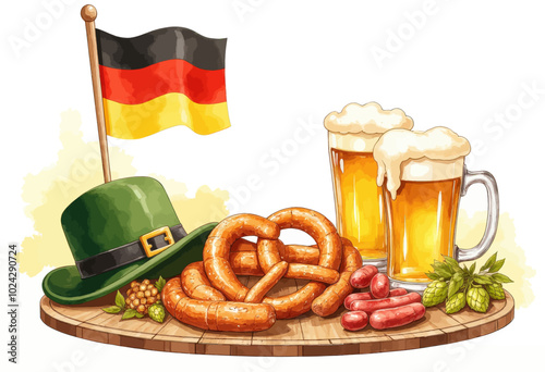 German Beer Festival, Pretzels, Sausages, Beer Mugs, German Flag