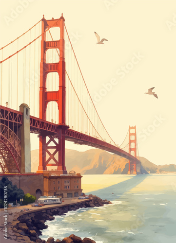 Golden Gate Bridge Sunset with Birds