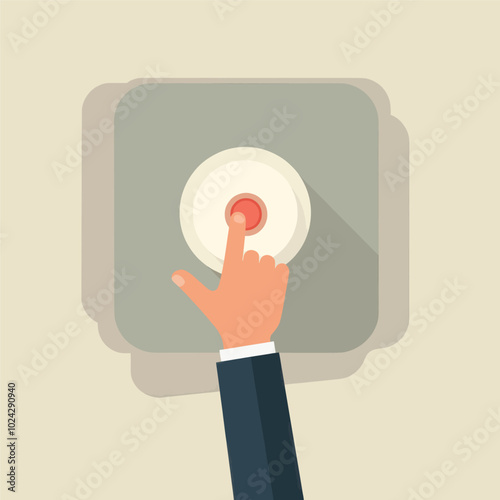 Hand Pressing Button on Gray Panel