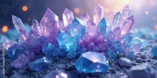 Iridescent Crystals: Blue and Purple Geometric Gems