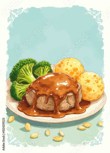 Meatloaf Dinner with Mashed Potatoes and Broccoli