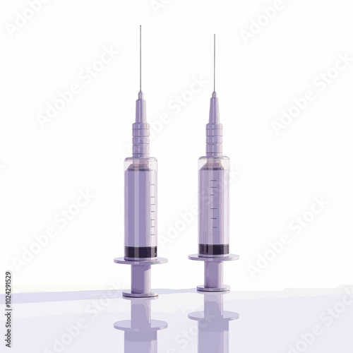 Medical Syringes with Needles on White Background