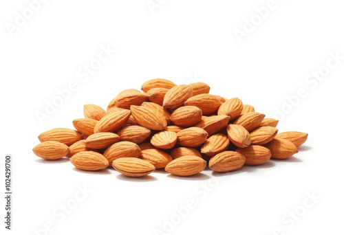 Natural Almonds Piled on White Background