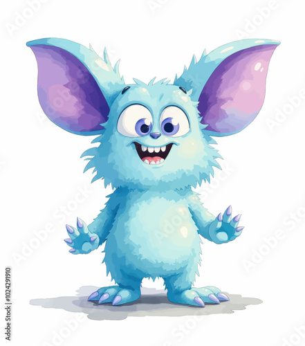 Playful Blue Creature with Large Ears Smiling