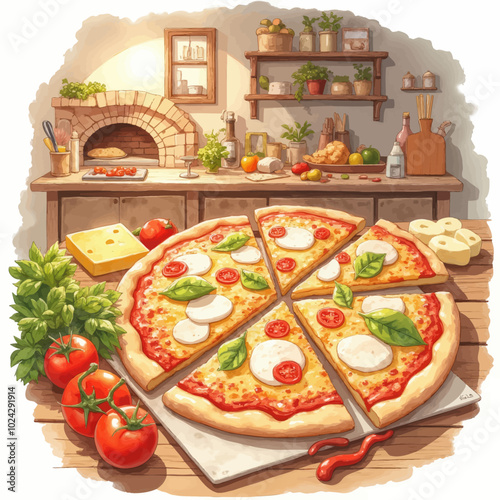 Pizza Making in Rustic Kitchen with Fresh Ingredients