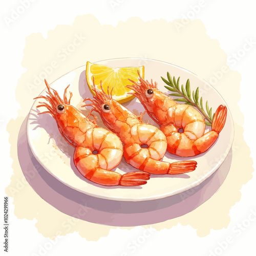 Plate of Prawns with Lemon and Herbs