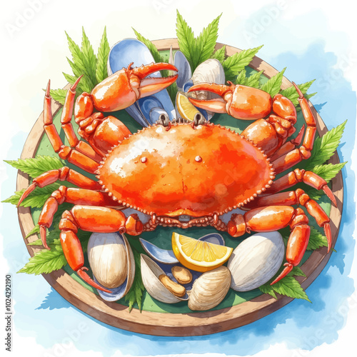 Seafood Platter with Crab, Clams, and Lemon Slices