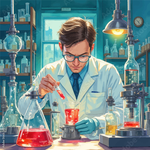 Scientist Conducting Chemical Experiment in Lab