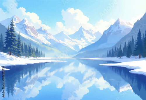 Snowy Mountain Lake Reflection