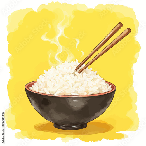 Steaming Bowl of Rice with Chopsticks