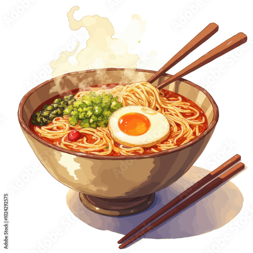 Steaming Ramen Bowl with Egg and Vegetables
