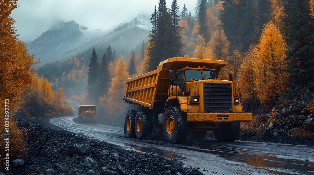 A Photo of a Large Yellow Mining Truck Driving Down the Road. A detailed image of a massive mining truck in motion, transporting heavy materials from a mining site.
A Photo of a Large Yellow Mining Truck Driving Down the Road. A detailed image of a massive mining truck in motion, transporting heavy materials from a mining site.