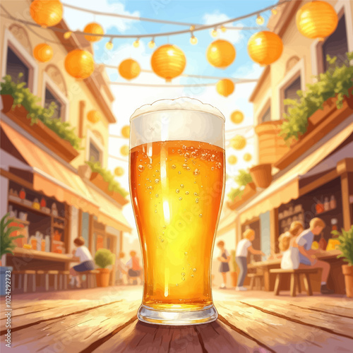 Tall Glass of Beer in Vibrant Cafe