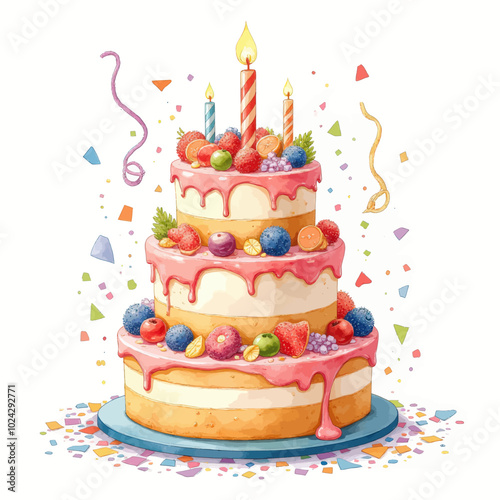 Three-Tiered Birthday Cake with Berries and Candles

Keywords: Birthday Cake, Tiered Cake, Berries, Candles, Celebration, Fruit, Dessert, Party