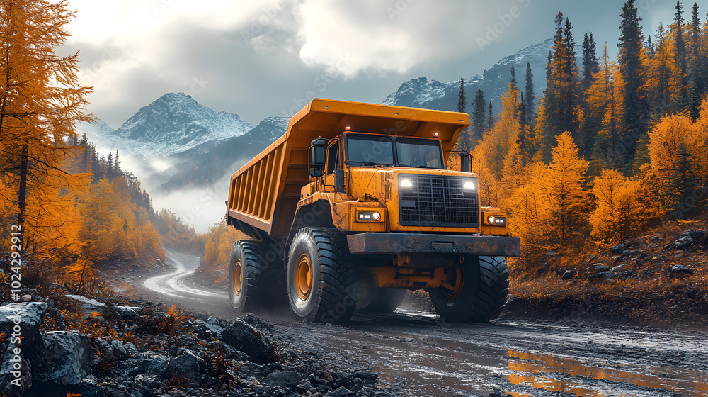 A Photo of a Large Yellow Mining Truck Driving Down the Road. A detailed image of a massive mining truck in motion, transporting heavy materials from a mining site.
A Photo of a Large Yellow Mining Truck Driving Down the Road. A detailed image of a massive mining truck in motion, transporting heavy materials from a mining site.