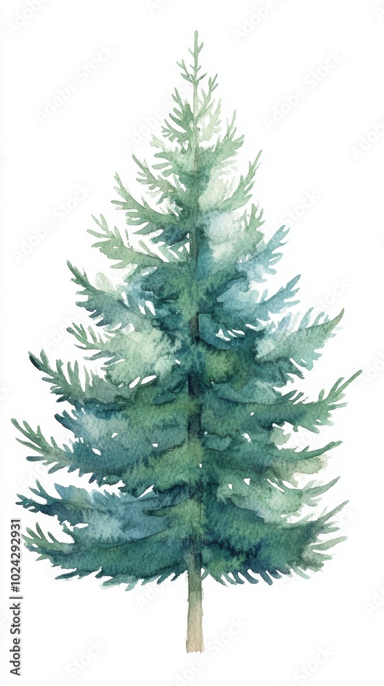 Fototapeta premium Watercolor Painting of Lush Pine Tree