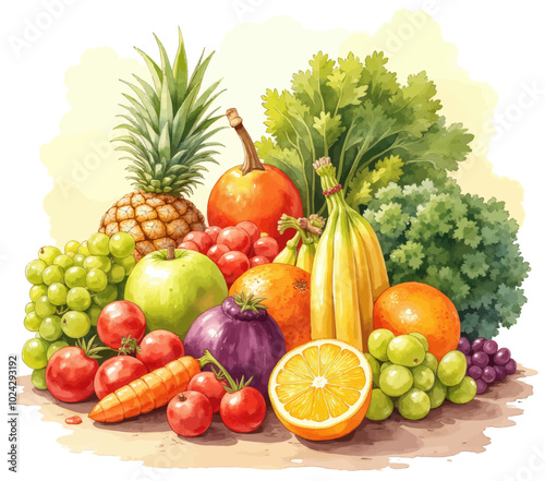 Vibrant Fruit and Vegetable Illustration