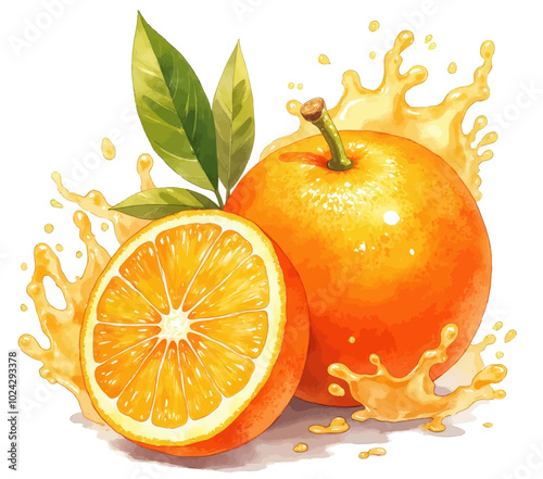 Vibrant Orange Illustration with Juice Splash