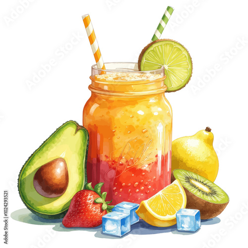Vibrant Smoothie with Fruits and Avocado