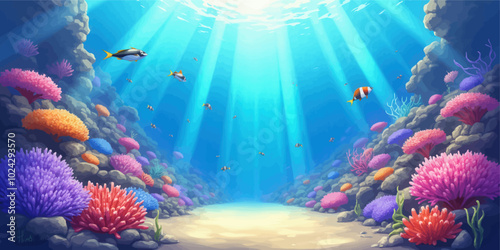 Vibrant Underwater Coral Reef with Schools of Fish