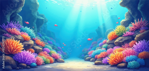 Vibrant Underwater Coral Reef with Schools of Fish