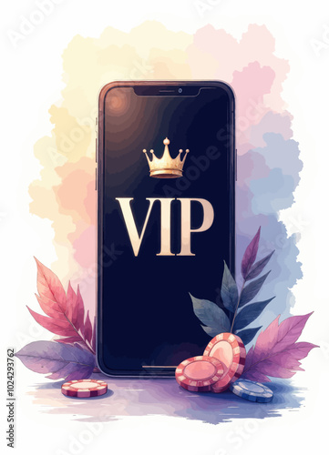 VIP Casino phone with golden crown and poker chips