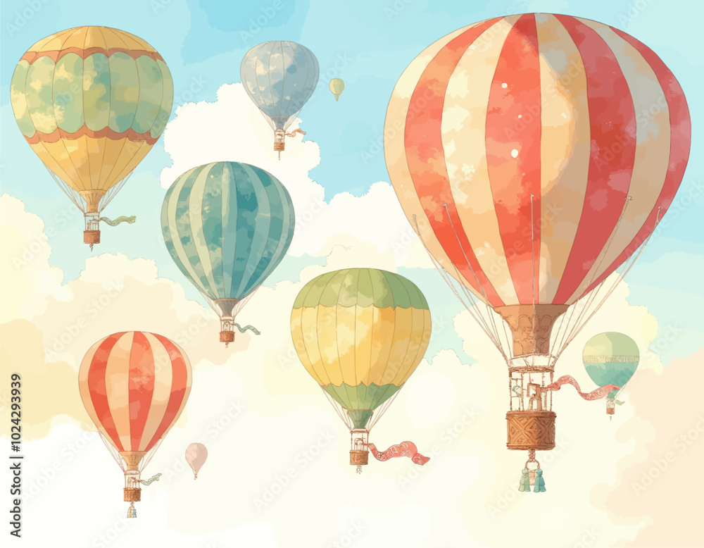 Obraz premium Whimsical Hot Air Balloons in Cloudy Sky