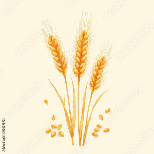Wheat Stalks and Grains Illustration