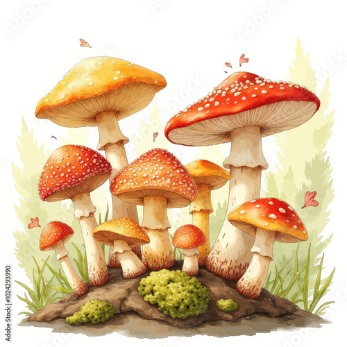 Whimsical Mushrooms in Forest Glory