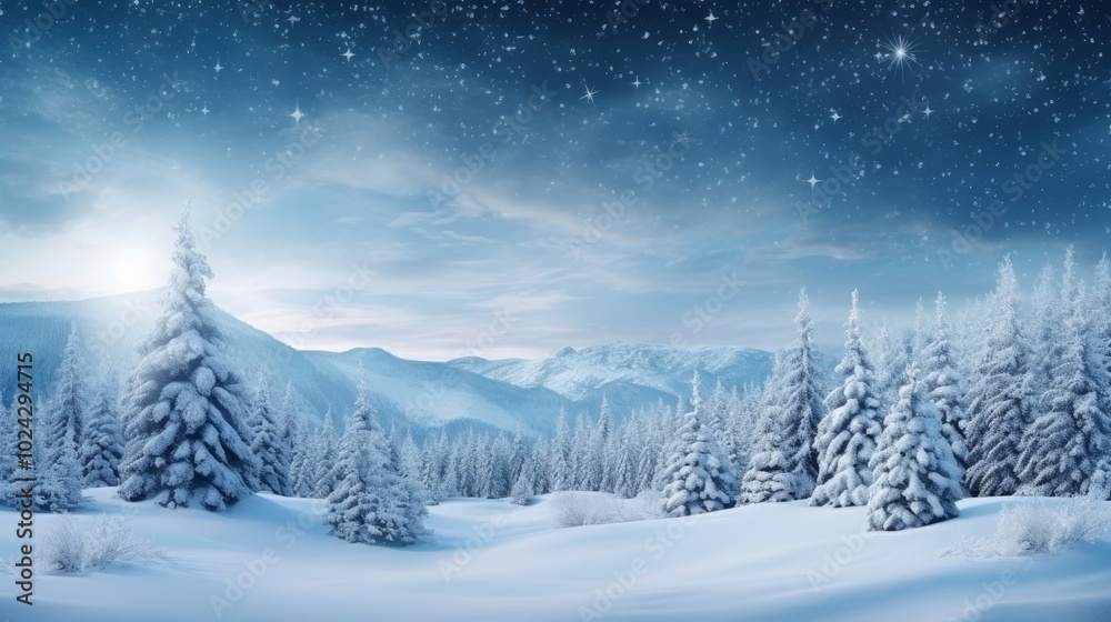 winter landscape with snowy christmas trees