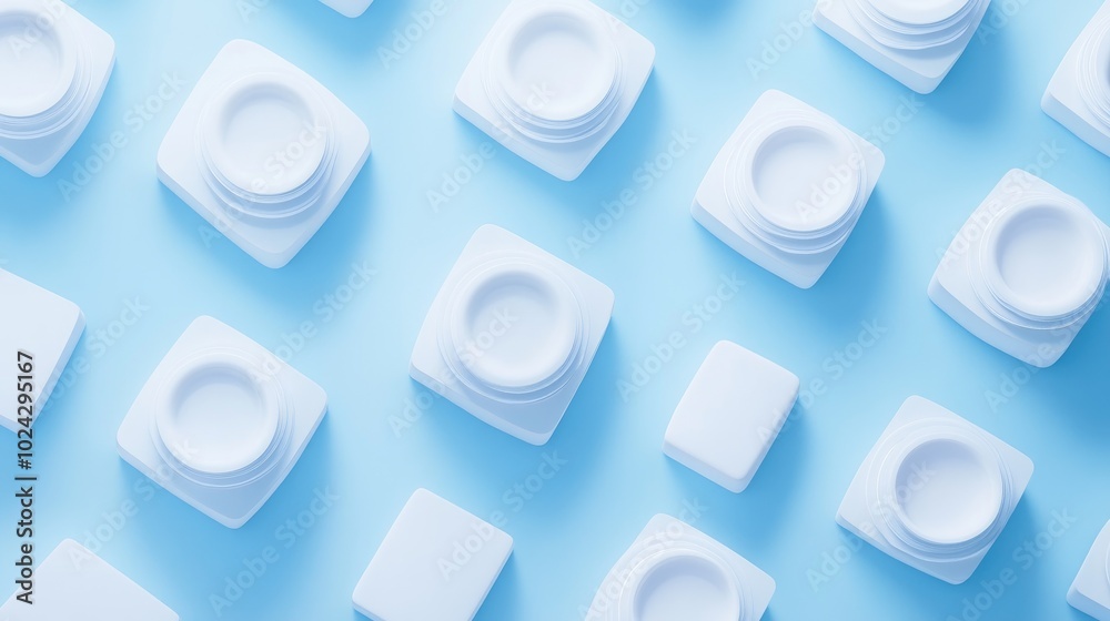 Bright sky blue 3D render featuring a minimalistic and modern flat lay product display from above with a pattern of repetitive square stands Bright sky blue 3D render featuring a minimalistic and modern flat lay product display from above with a pattern of repetitive square stands