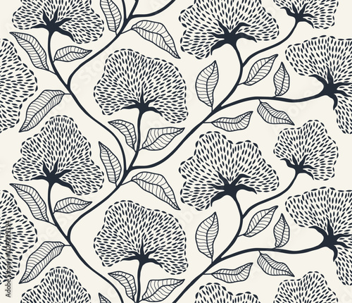 Abstract flower seamless pattern with dotted style. flower and leaves background.