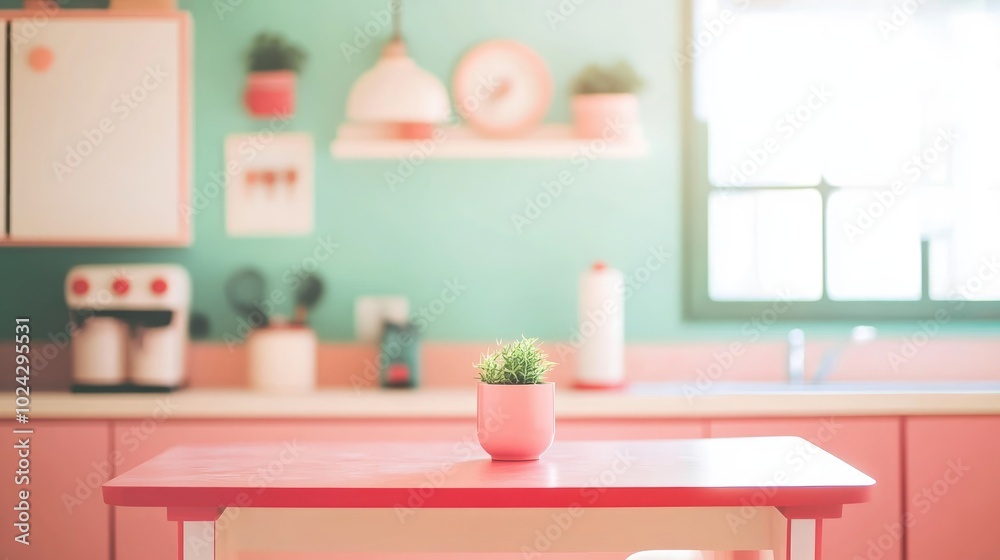 Blurred Background of a Contemporary Kitchen Featuring a Tabletop and Space for Personalization Blurred Background of a Contemporary Kitchen Featuring a Tabletop and Space for Personalization