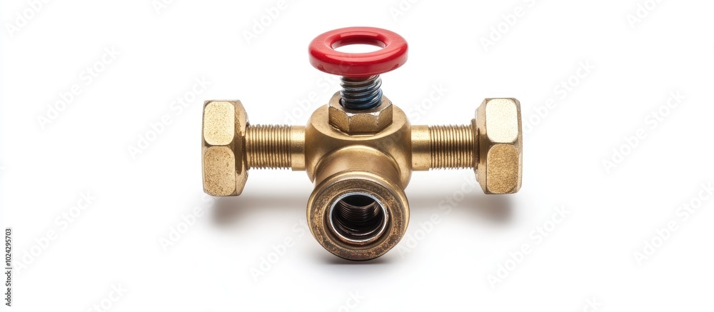 Brass Ball Valve With Red Handle On White Background Brass Ball Valve With Red Handle On White Background