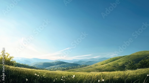 Scenic Rolling Hills Under Clear Blue Sky