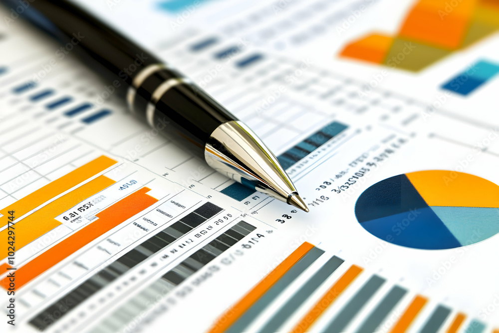 Financial Data Analysis with a Pen and Charts Illustration Financial Data Analysis with a Pen and Charts Illustration
