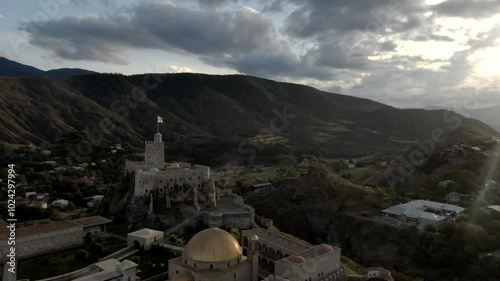 Breathtaking Aerial View of Akhaltsikhe, Georgia - Historic Castle and Scenic Landscape