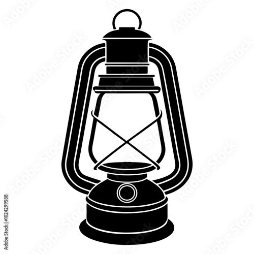 Kerosene Lampl or lantern flame torch Silhouette vector illustration.