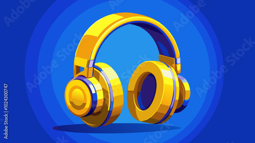 3D Rendering Yellow headphones isolated on blue background