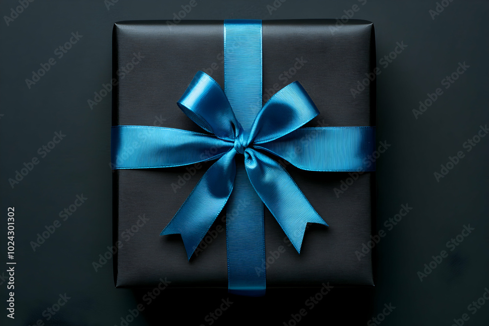 Black Gift Box with Blue Ribbon Illustration Black Gift Box with Blue Ribbon Illustration